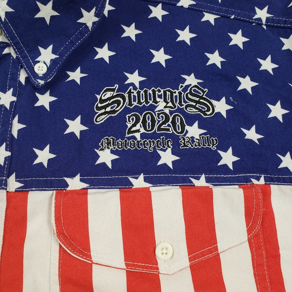 American Biker Image Sleevless Cutoff USA Sturgis Mens XL Motorcycle Rally MAGA - Picture 2 of 12